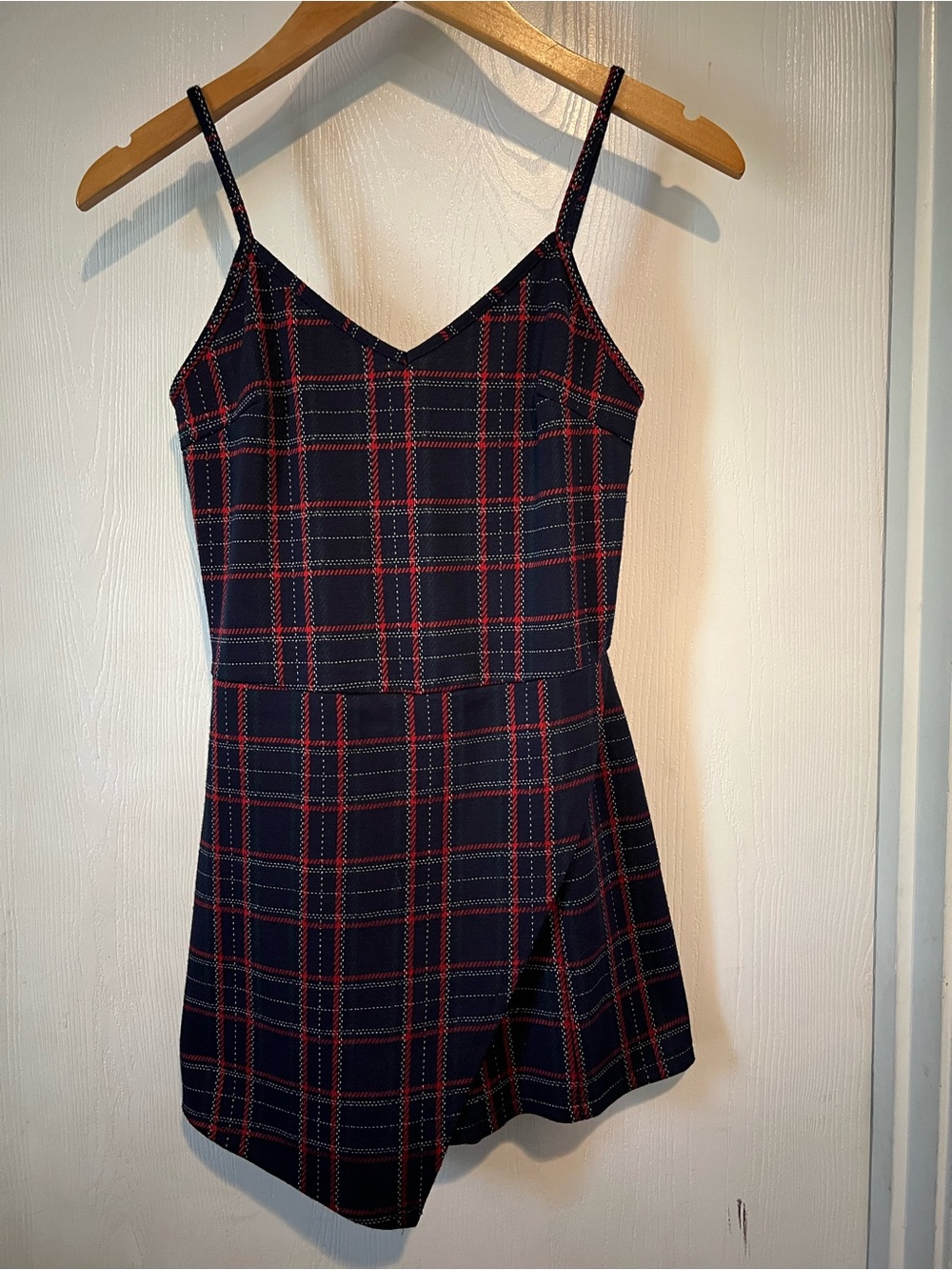 Popular Basics Red & Blue plaid romper Women size Small